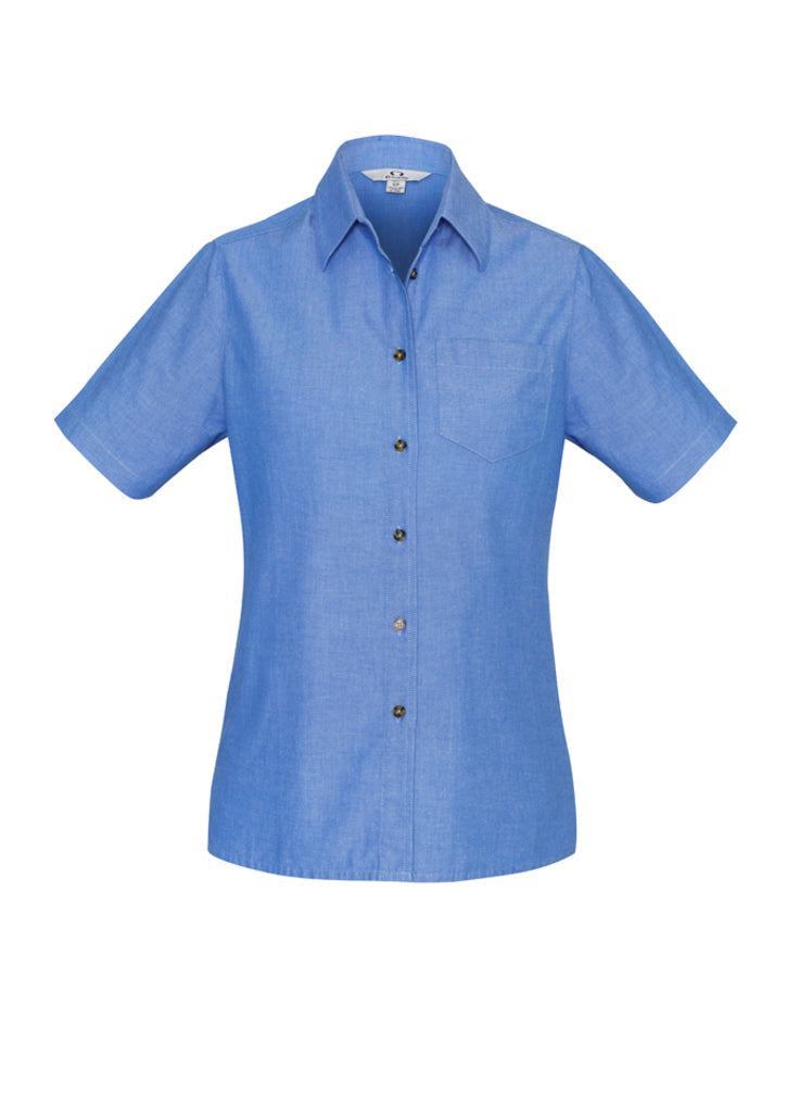 Bizcollection Lb6200 Ladies Wrinkle Free Chambray Short Sleeve Shirt - Image 2