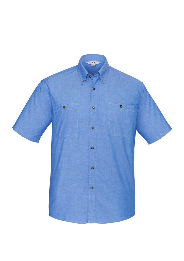Bizcollection Sh113 Mens Wrinkle Free Chambray Short Sleeve Shirt - Image 2